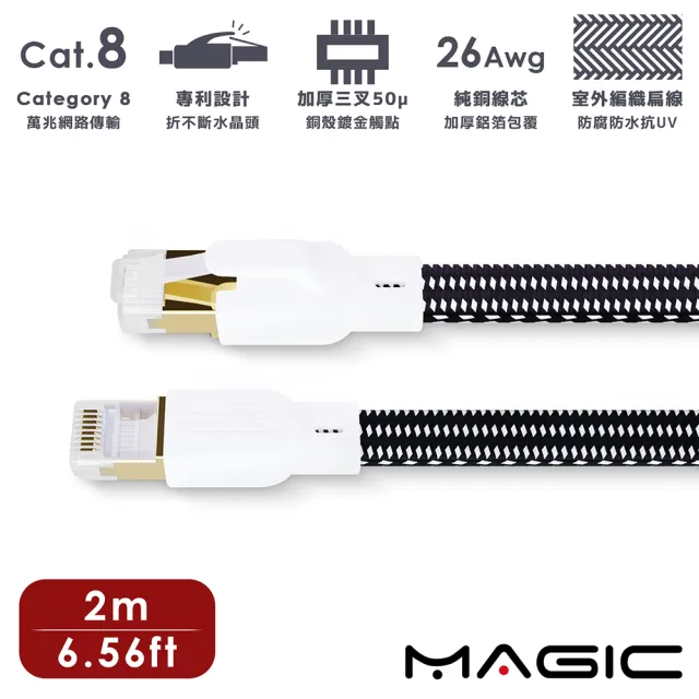 【MAGIC】Cat.8 40G 室外線 極高速純銅編織扁線乙太網路線(2M)