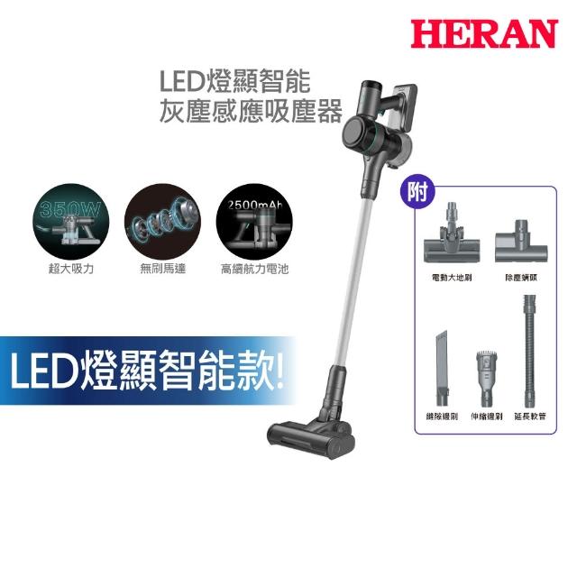 【HERAN 禾聯】智能灰塵感應25Kpa無線吸塵器-HVC-35SC010-(大吸力升級款/momo獨家/LED燈顯/除蹣)