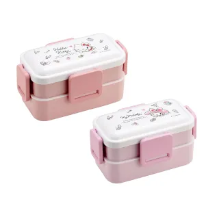 【百科良品】日本製 三麗鷗 凱蒂貓 美樂蒂 可愛彩妝精品 雙層便當盒 抗菌加工Ag+ 600ML-任選(日本境內版)