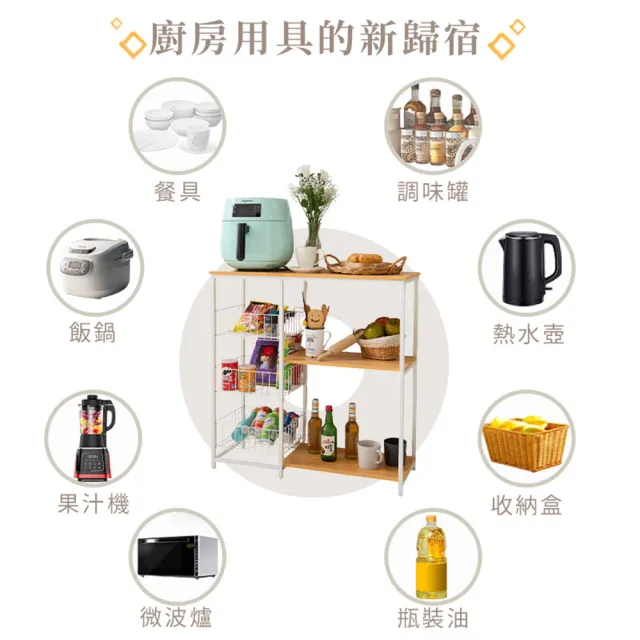【居家cheaper】三板三籃廚房置物架(廚房架 廚房櫃 廚房置物架 電鍋架 微波爐架 烤箱架 廚房調料架)
