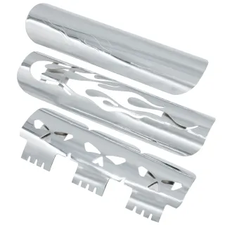 【Supamoto】排氣管防燙蓋—電鍍鏤空火焰骷髏(街車/美式/復古/銀色/黑色/防燙罩/復古/通用/改裝/檔車)