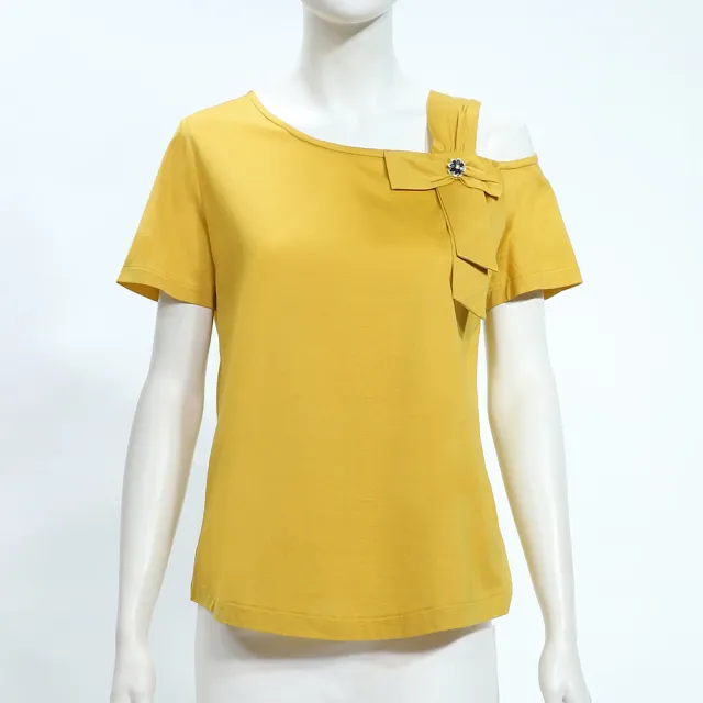 【ILEY 伊蕾】單邊露肩蝴蝶結短袖上衣(黃；M-XL；1252181233)