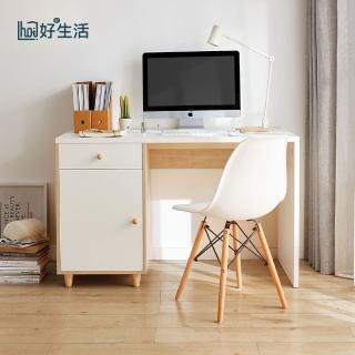 【hoi! 好好生活】林氏木業簡約北歐小戶型環保書桌 JV4V+書椅 LS179-原木+白色