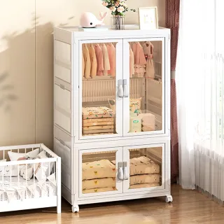 【FL 生活+】百變模組折疊收納櫃-64面寬-衣櫃*1+雙開收納箱*1(衣櫥 兒童衣櫃 收納箱 抽屜櫃 附衣架)