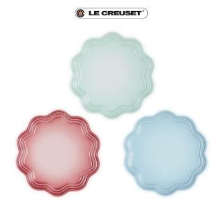【Le Creuset】瓷器蕾絲花邊盤 22cm(冰川綠/淡海岸藍/櫻花粉-無盒)
