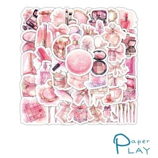 【Paper Play】創意多用途防水貼紙-粉色化妝品主題小物 60枚入(防水貼紙 行李箱貼紙 手機貼紙 水壺貼紙)