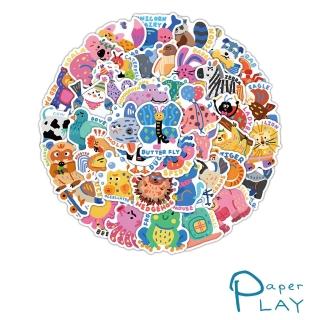 【Paper Play】創意多用途防水貼紙-可愛卡通益智英文動物 70枚入(防水貼紙 行李箱貼紙 手機貼紙 水壺貼紙)