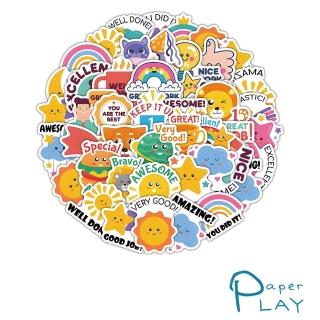 【Paper Play】創意多用途防水貼紙-可愛英文卡通圖樣 80枚入(防水貼紙 行李箱貼紙 手機貼紙 水壺貼紙)