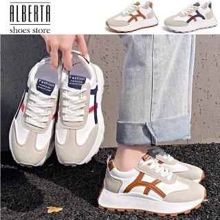 【Alberta】跟高5cm 厚底運動鞋 拼色線條 舒適學生鞋 小白鞋 休閒鞋 2色