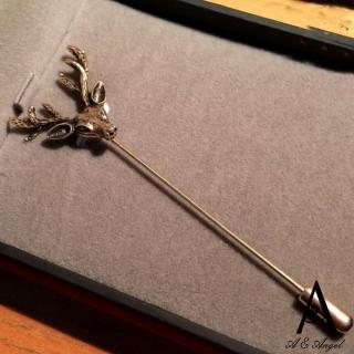 【ANGEL】復古鹿頭胸花胸針別針西裝領針兩用款(復古金色)