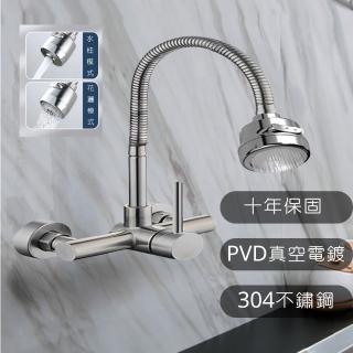 【GESAI 格賽】進口陶瓷芯304萬向不鏽鋼壁式龍頭B-40112-LT5(水龍頭/壁式龍頭//不鏽鋼龍頭萬向龍頭)