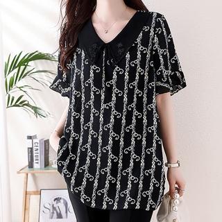 【麗質達人】5816黑色印花上衣-LY(L-5XL)