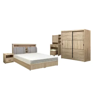 【IHouse】特洛伊 機能臥室6件組-雙大6尺(床箱+床底+天絲墊+床頭櫃+衣櫃+化妝台含椅)