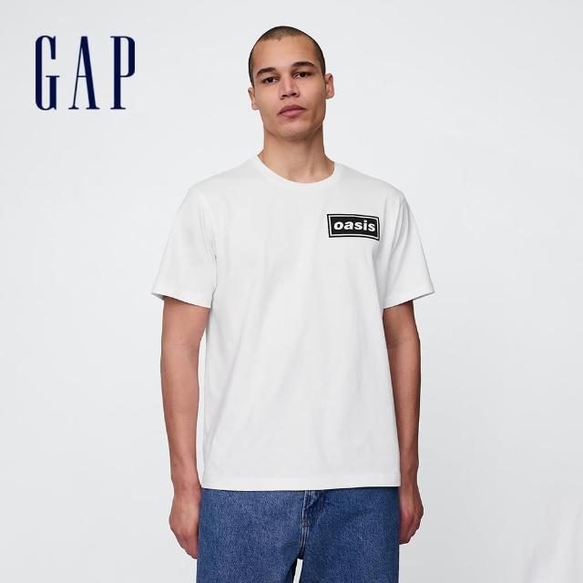 【GAP】男裝 Gap x Oasis聯名 純棉印花圓領短袖T恤-白色(765041)