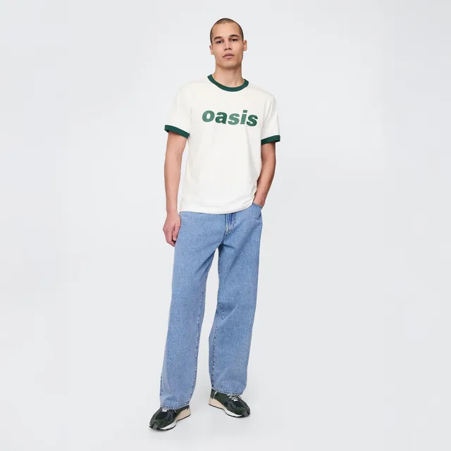 【GAP】男裝 Gap x Oasis聯名 純棉印花圓領短袖T恤-白色(767478)