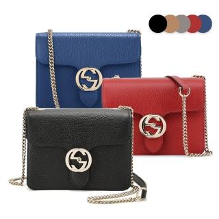 【GUCCI 古馳】510304 經典Interlocking系列雙G LOGO全皮革單鍊側肩包/斜揹包(顏色任選)
