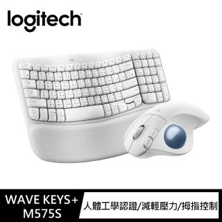 【Logitech 羅技】Wave Keys人體工學鍵盤 + Ergo M575S 無線軌跡球(珍珠白)