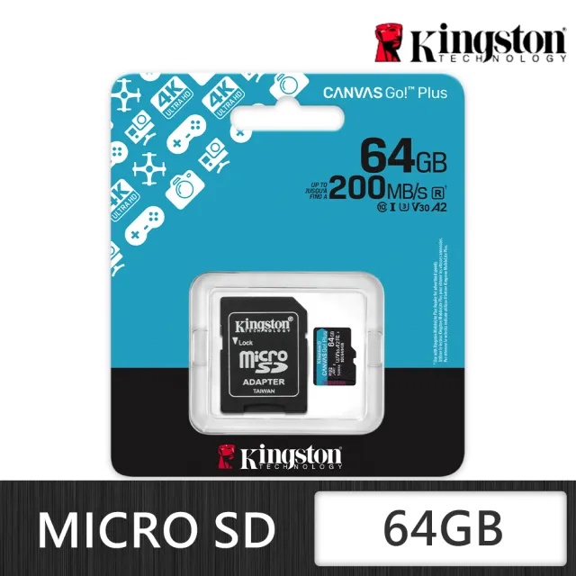 【Kingston 金士頓】Canvas Go Plus microSD 64GB 記憶卡(SDCG4/64GB)