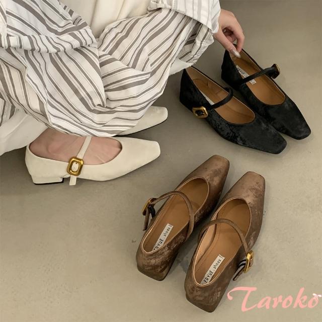 【Taroko】優雅天使小方頭一字粗跟娃娃鞋(3色可選)