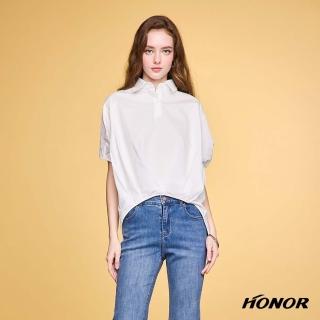 【HONOR 山形屋】輕盈不對稱流線翻領上衣-白/粉
