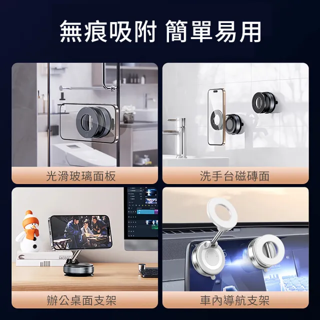 【itop】機械真空吸盤手機支架 720度三軸旋轉折疊 鋅合金支撐桿 汽車用磁吸手機架 magsafe桌面支架