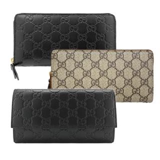 【GUCCI 古馳】779786/779875 經典GG LOGO壓紋牛皮/帆布ㄇ字拉鍊錢包長夾(兩色可選)