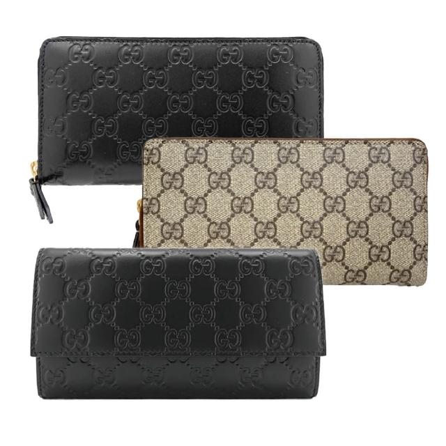 【GUCCI 古馳】779786/779875 經典GG LOGO壓紋牛皮/帆布ㄇ字拉鍊錢包長夾(兩色可選)