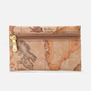 【Alviero Martini】義大利地圖包 PU尼龍拉鍊萬用化妝包18cm(地圖黃)