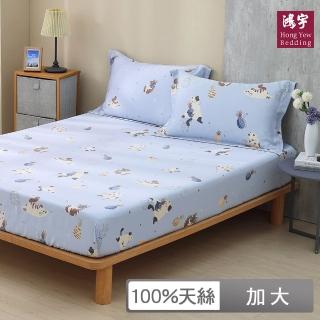 【HongYew 鴻宇】60支100%天絲 床包枕套組-喵喵裡歐(雙人加大)