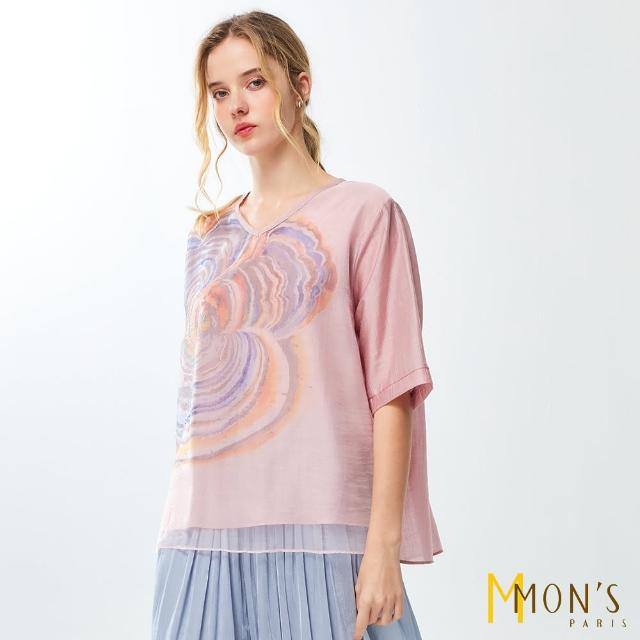 【MON’S】V領幾何花型印花上衣