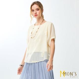 【MON’S】亮片葉片繡上衣