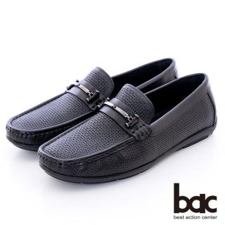 【bac】輕鬆百搭 壓紋金屬飾扣樂福鞋(黑色)