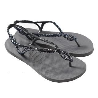 【havaianas 哈瓦仕】LUNA PREMIUM II系列 銀灰亮片/灰 型號：00167(巴西集品 人字拖 夾腳拖 羅馬涼鞋)