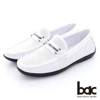 【bac】輕鬆百搭 壓紋金屬飾扣樂福鞋(白色)