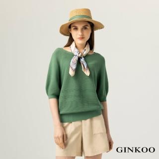 【GINKOO 俊克】條紋組織圓領針織上衣