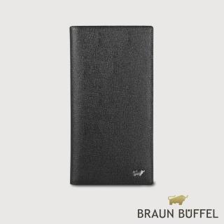 【BRAUN BUFFEL 德國小金牛】臺灣總代理 山 14卡兩折長夾-黑色(BF398-621-BK)