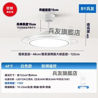 【G兵友店】110V電壓 變頻6檔調節 48寸(三色變光 智慧定時 省電靜音 風扇燈 吸頂燈 吊扇燈 預購15天)