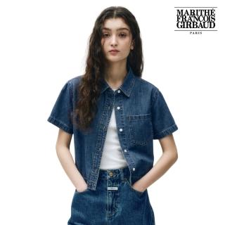 【MARITHE FRANCOIS GIRBAUD】官方旗艦 女版 LOGO單寧短袖襯衫 MFG 牛仔襯衫(藍色)