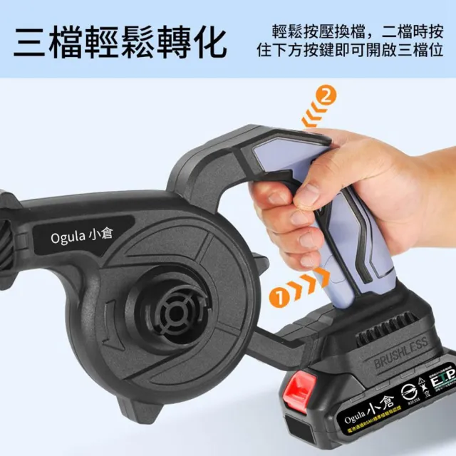 【Ogula 小倉】鼓風機 吹吸充三用 3檔數顯調速 無刷鼓風機(十五節一電+塑箱+座充)(吹葉機/除塵器/吹風機)
