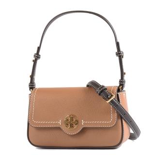【TORY BURCH】FELIX 荔枝紋翻蓋肩背/斜背二用包-棕色/迷你款