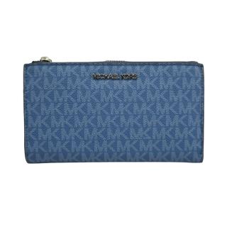 【Michael Kors】JET SET TRAVEL 防刮摩登撞色藍荔枝紋多功能手拿皮夾/手機包(限定商品)