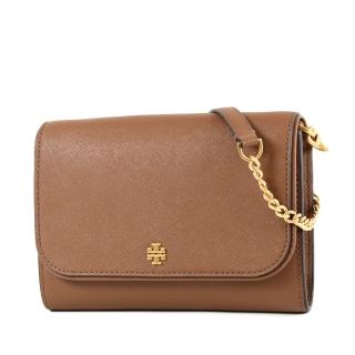 【TORY BURCH】防刮十字紋翻蓋鍊帶斜背WOC包-焦糖色