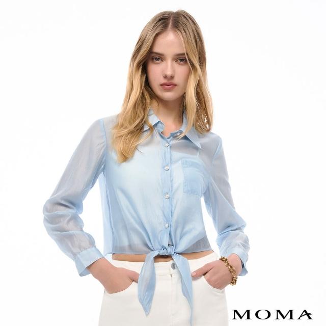 【MOMA】鹽水藍透膚綁帶襯衫(藍色)