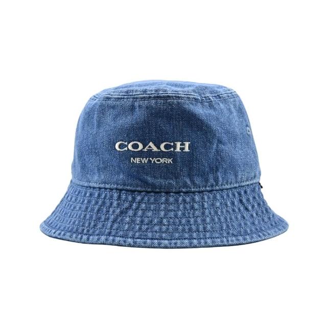 【COACH】白色刺繡LOGO棉質漁夫帽(丹寧藍)
