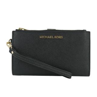 【Michael Kors】JET SET TRAVEL 防刮素面黑色多功能手拿皮夾/手機包(限量商品)