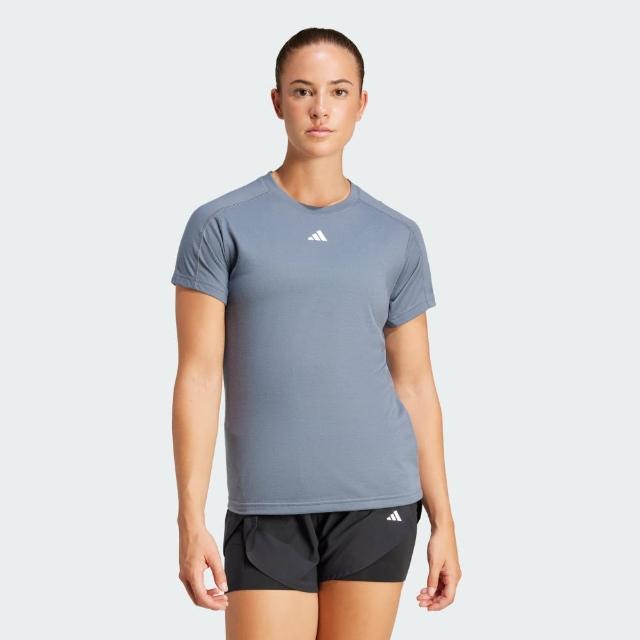 【adidas 愛迪達】短袖上衣 女 訓練 慢跑 國際碼 TR-ES CREW T 藍 JC9534