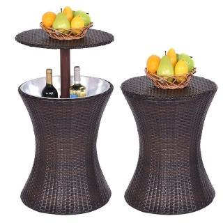【超微米】戶外冰酒桌 露營升降冰桶茶几 泳池庭院陽臺酒吧桌 多功能茶几(戶外冰酒桌 多功能茶几)
