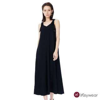 【KeyWear 奇威名品】珠鍊裝飾綁帶背心洋裝