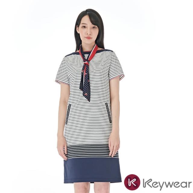 【KeyWear 奇威名品】運動條紋短袖洋裝