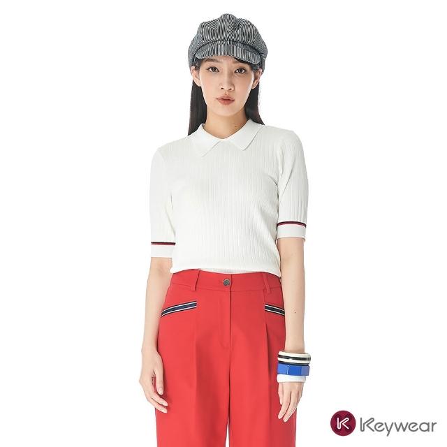 【KeyWear 奇威名品】POLO領跳色針織上衣